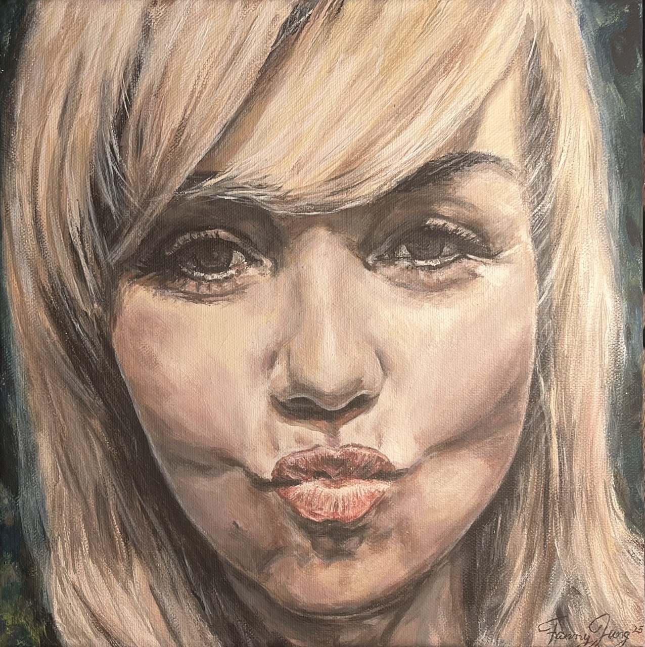 Kuss, 40 x 40 cm, Acryl auf Leinwand, 2025